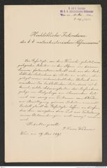 k.k. naturhistorisches Hofmuseum, Intendanzakten 1885-1896 (Hauer), Aktenzahl Z.349.a/1891, Seite 1